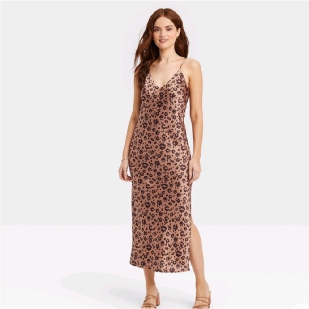 A New Day Leopard Maxi Slip Dress brown animal print
